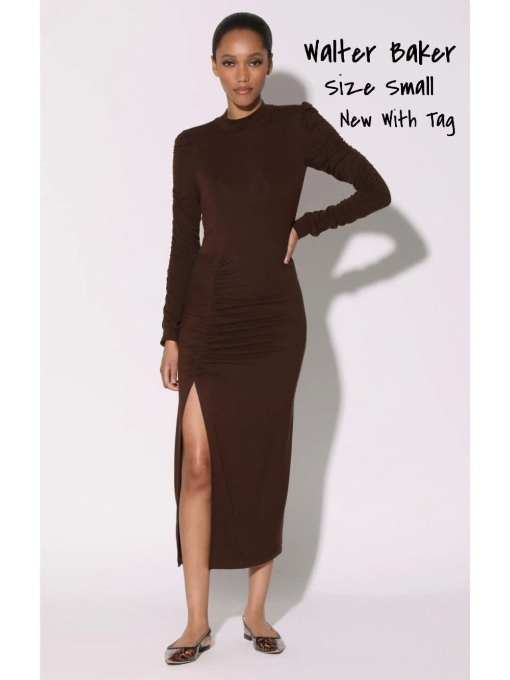 Walter Baker Long Sleeve Fitted Midi Dress Cocoa Brown Size Small New With Tag